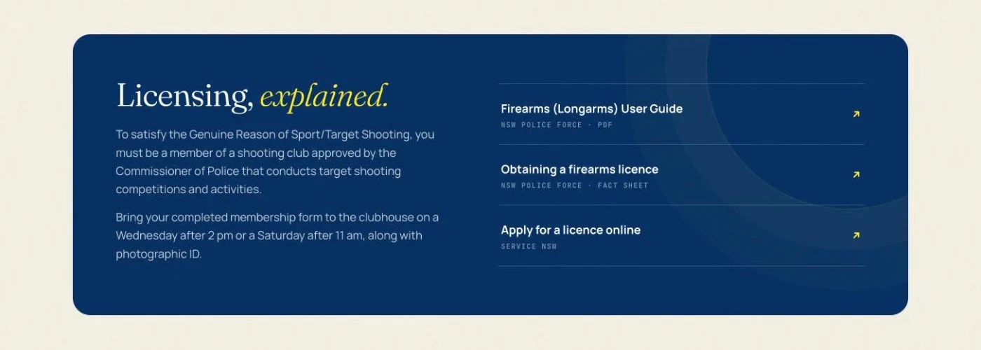 The new licensing panel: what's required on the left, official links on the right.